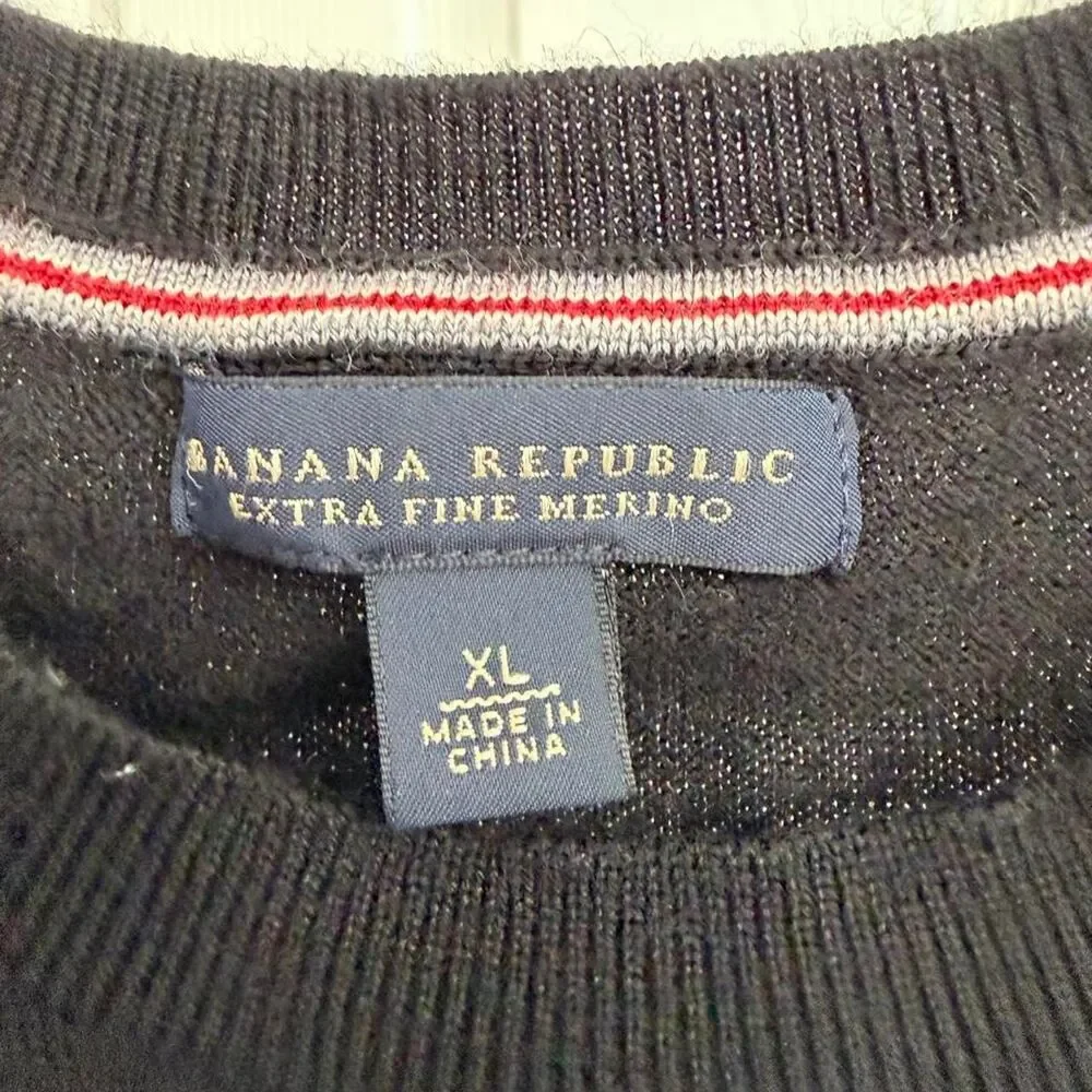 Men’s Banana Republic Extra Fine Merino Wool Crewneck Sweater Black XL